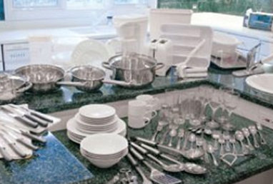 housewares with plates, silverware, and cups